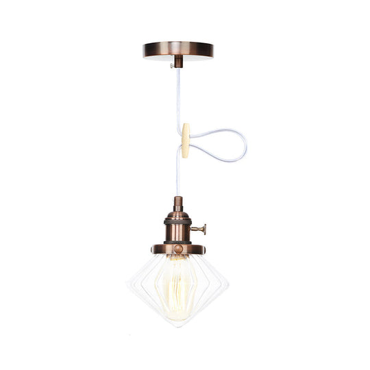 Adjustable Height Industrial Pendant Light with Diamond Glass Shade - Black/Bronze/Brass Finish, Indoor Hanging Lighting - 1 Light