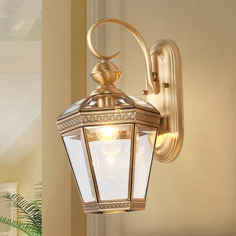 Traditional Metal Wall Lamp With Clear Glass Shade - Brass 1 Head Lantern Hall Light 6/7.5 W