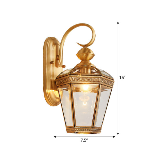 Traditional Metal Wall Lamp With Clear Glass Shade - Brass 1 Head Lantern Hall Light 6/7.5 W