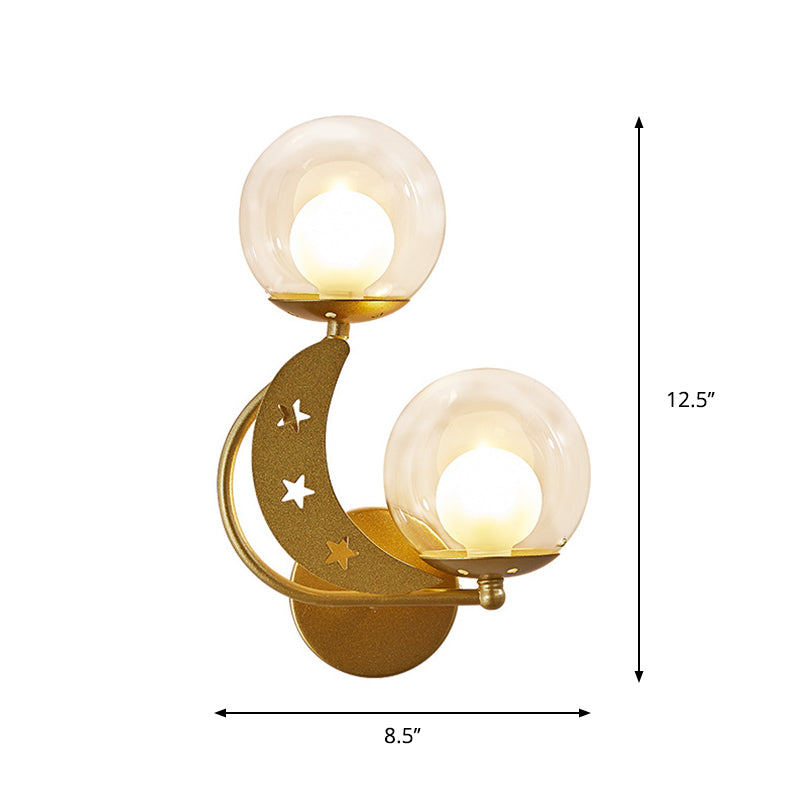 Modern Style Black/Gold Ball Wall Sconce: 2-Light Clear Glass Mount Lamp Kit