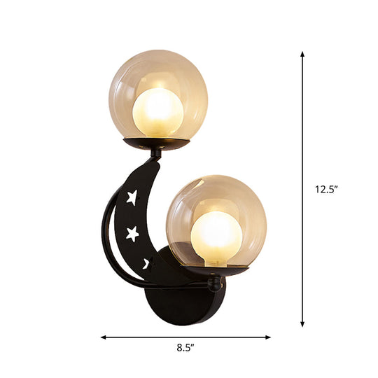 Modern Style Black/Gold Ball Wall Sconce: 2-Light Clear Glass Mount Lamp Kit