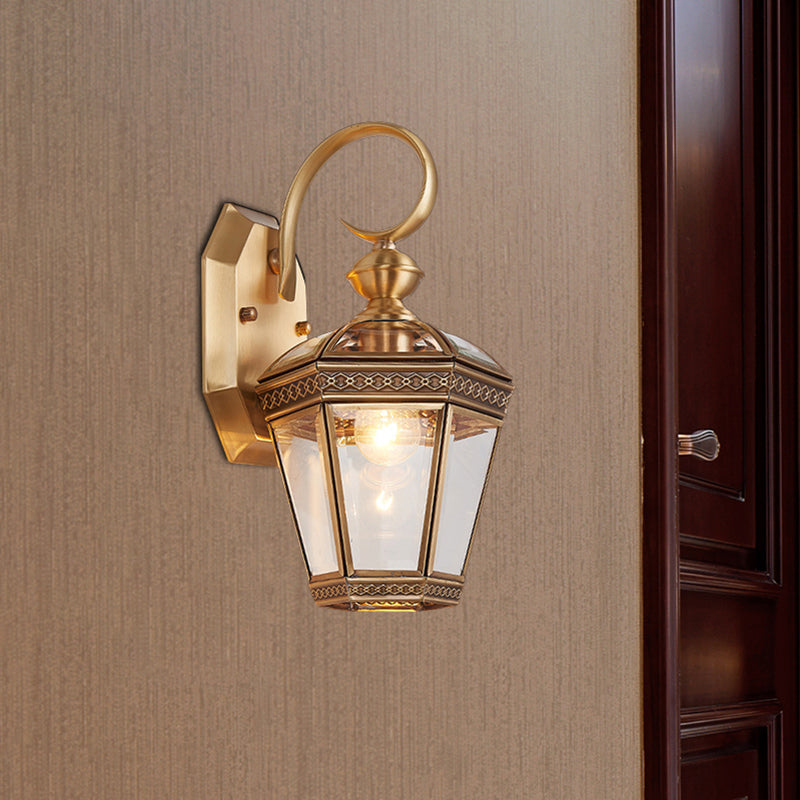 Geometric Brass Wall Light For Balcony - Traditional Design With Single Bulb 6/7.5 Wide / 6