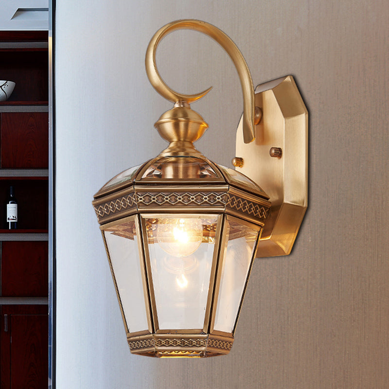 Geometric Brass Wall Light For Balcony - Traditional Design With Single Bulb 6/7.5 Wide