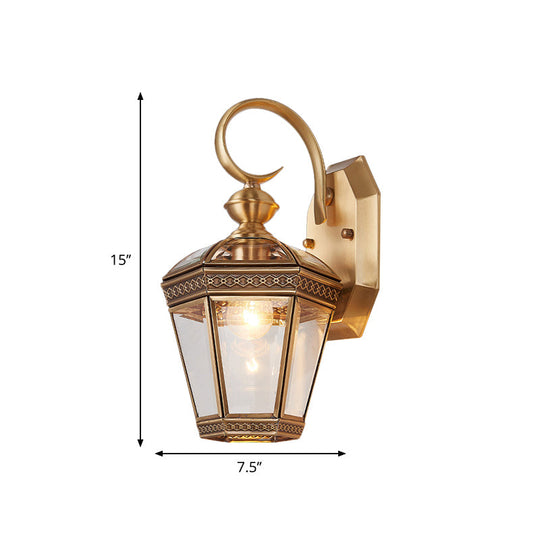 Geometric Brass Wall Light For Balcony - Traditional Design With Single Bulb 6/7.5 Wide