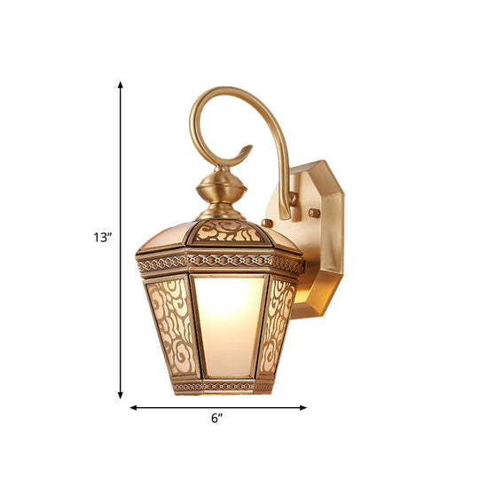 Geometric Brass Wall Light For Balcony - Traditional Design With Single Bulb 6/7.5 Wide