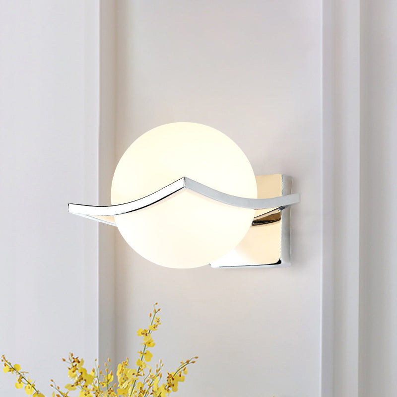 Globe Bedroom Wall Sconce Light - Matte White Glass Minimalist Mount Lamp In Chrome Box