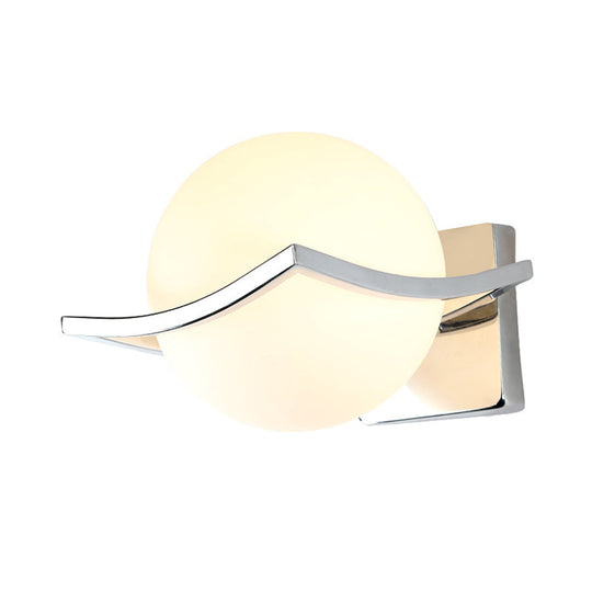 Globe Bedroom Wall Sconce Light - Matte White Glass Minimalist Mount Lamp In Chrome Box