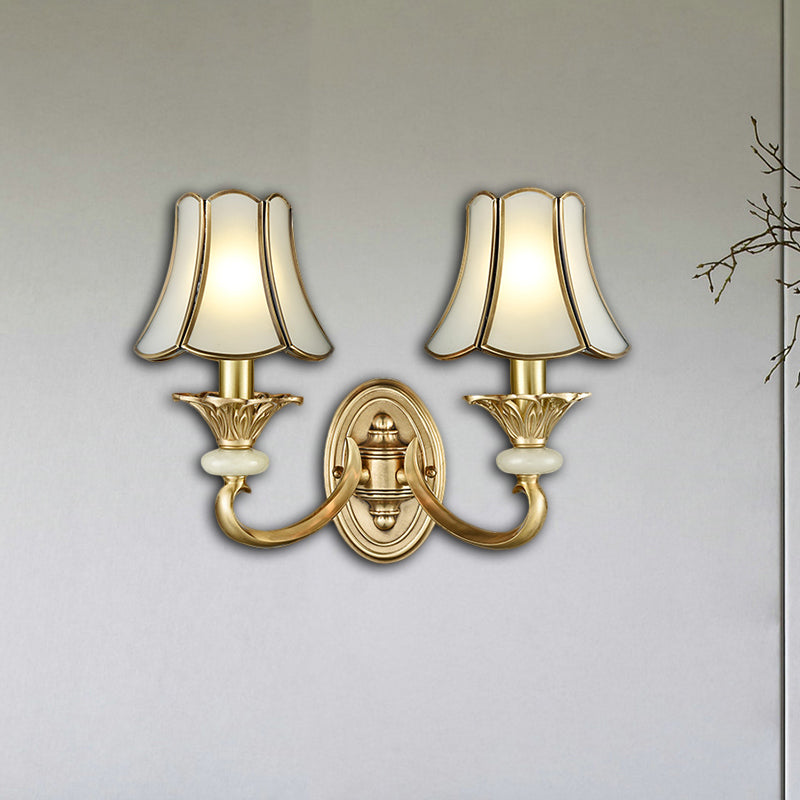 Brass Flared Sconce Light Fixture - Traditional Wall Mount Lamp For Living Room