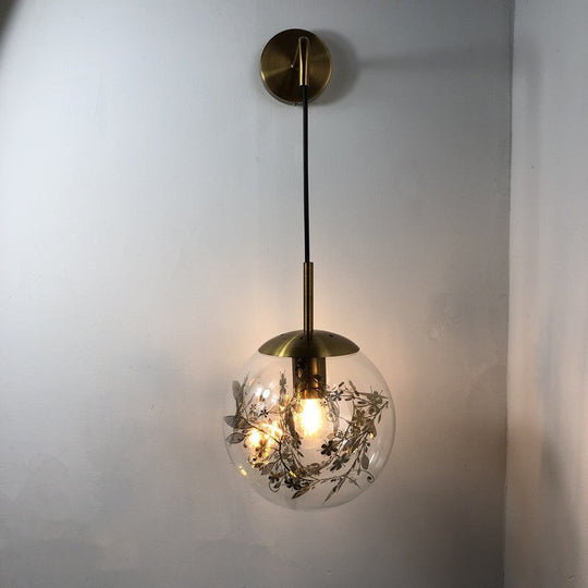 Simple Sphere Sconce Light - Clear Glass Silver/Gold Wall Mount Fixture Shattered Leaf 6/8 W