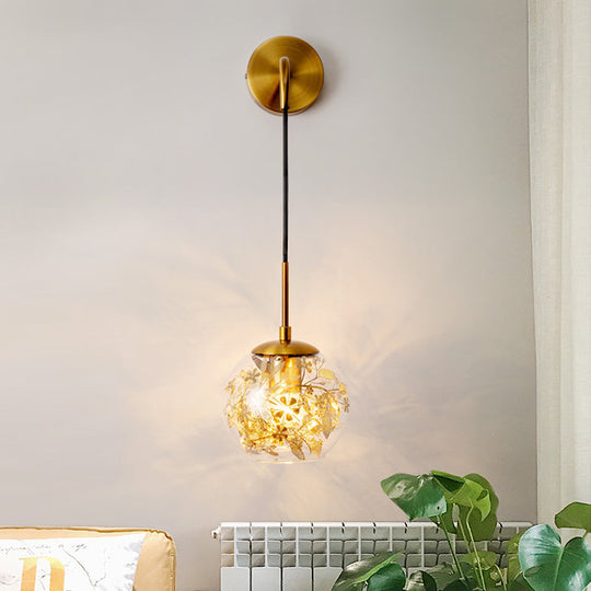 Simple Sphere Sconce Light - Clear Glass Silver/Gold Wall Mount Fixture Shattered Leaf 6/8 W