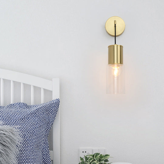 Minimal Brass Tube Wall Sconce Light With Clear Glass Mount - Single Lamp Kit