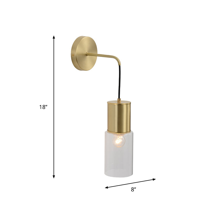 Minimal Brass Tube Wall Sconce Light With Clear Glass Mount - Single Lamp Kit