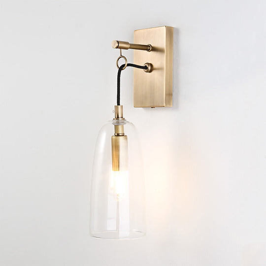 Modern Flared Wall Mount Lamp - 1 Light Gold Sconce With Clear Glass Shade