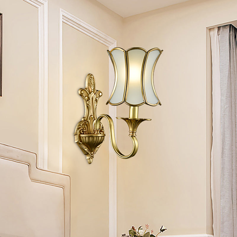 Curvy Brass Sconce Light: Traditional 1/2-Bulb Wall Lamp For Bedrooms 1 /