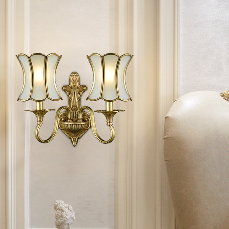 Curvy Brass Sconce Light: Traditional 1/2-Bulb Wall Lamp For Bedrooms