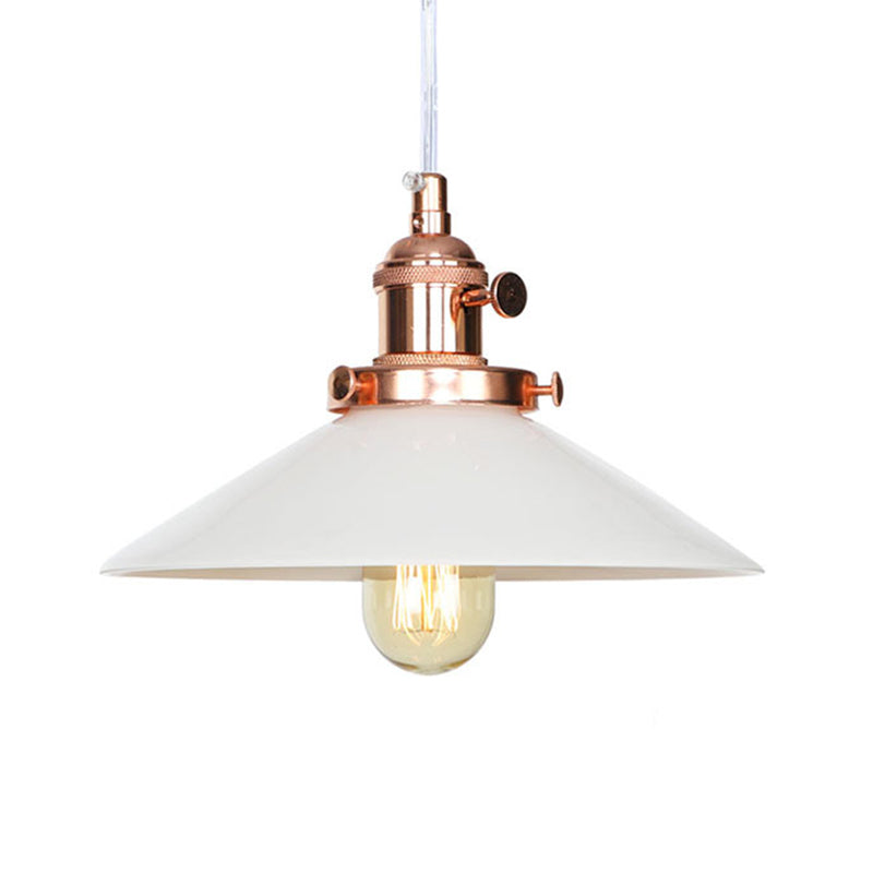 Vintage Style Conic Restaurant Pendant Lamp: Height Adjustable With White Glass Black/Bronze/Brass