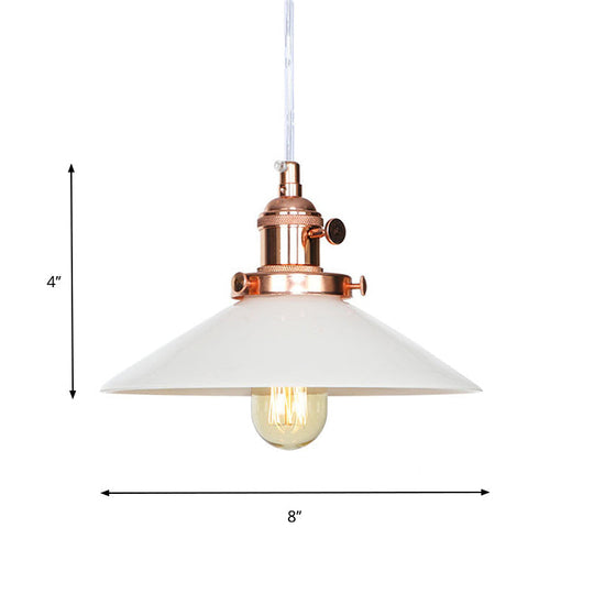 Vintage Style Conic Restaurant Pendant Lamp: Height Adjustable With White Glass Black/Bronze/Brass