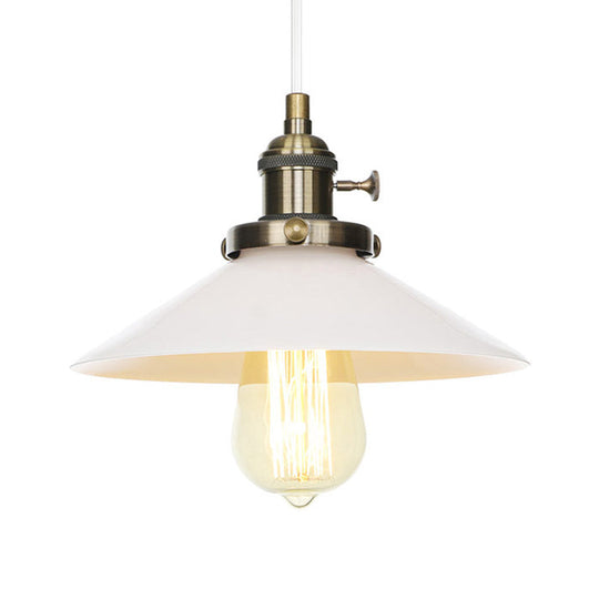 Vintage Style Conic Restaurant Pendant Lamp: Height Adjustable With White Glass Black/Bronze/Brass