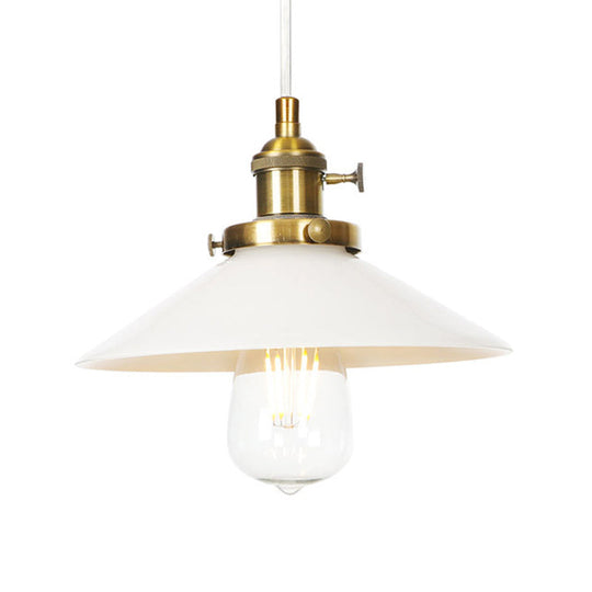 Vintage Style Conic Restaurant Pendant Lamp: Height Adjustable With White Glass Black/Bronze/Brass