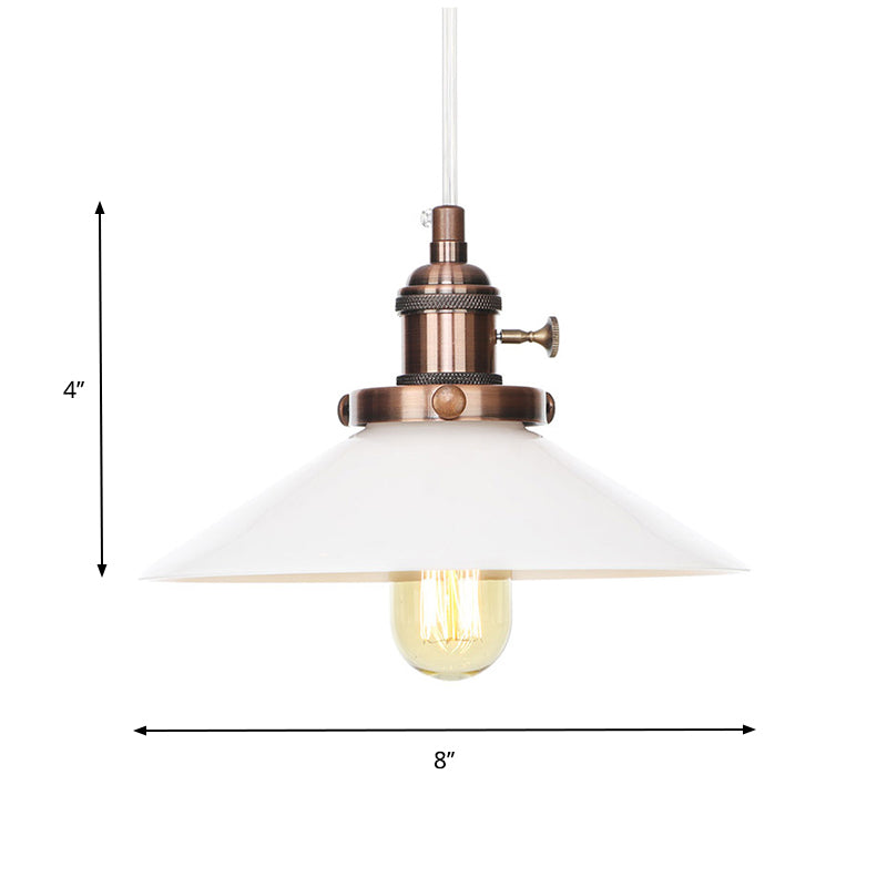 Vintage Style Conic Restaurant Pendant Lamp: Height Adjustable With White Glass Black/Bronze/Brass