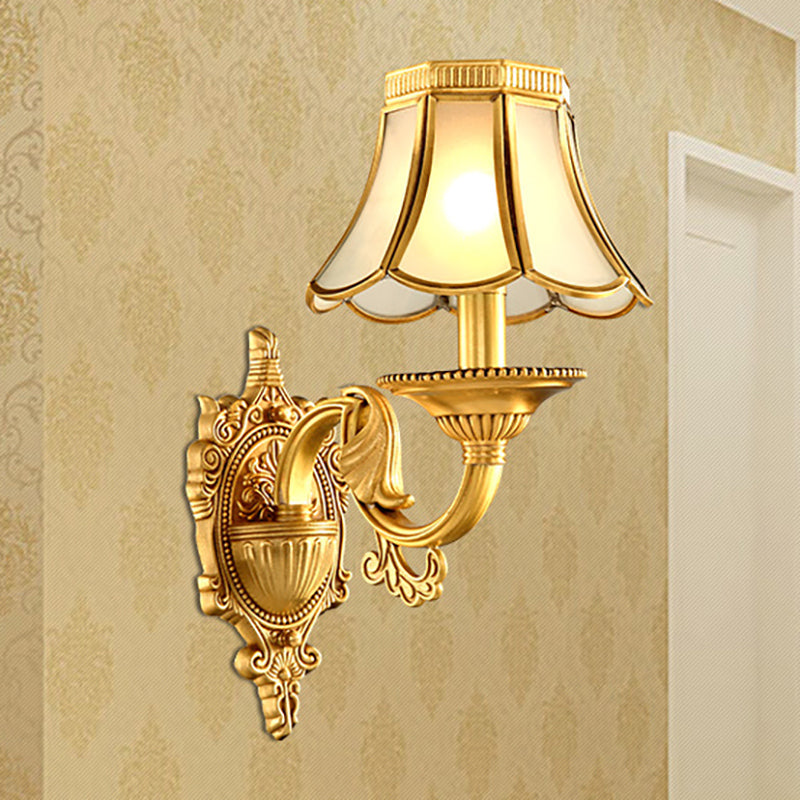 Brass Metal Wall Sconce Light Fixture For Living Room - Traditional Scalloped Design Half-Bulb Ideal