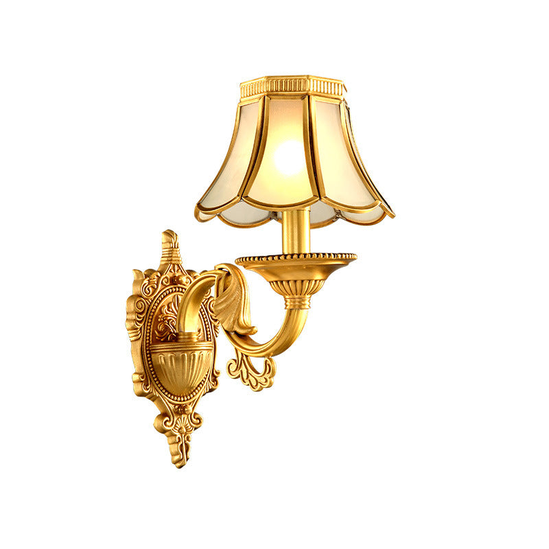 Brass Metal Wall Sconce Light Fixture For Living Room - Traditional Scalloped Design Half-Bulb Ideal