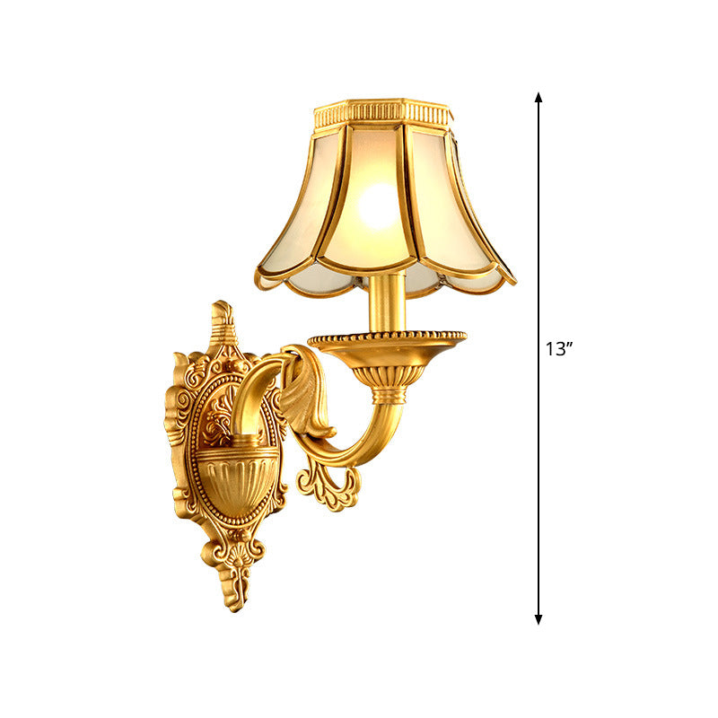 Brass Metal Wall Sconce Light Fixture For Living Room - Traditional Scalloped Design Half-Bulb Ideal