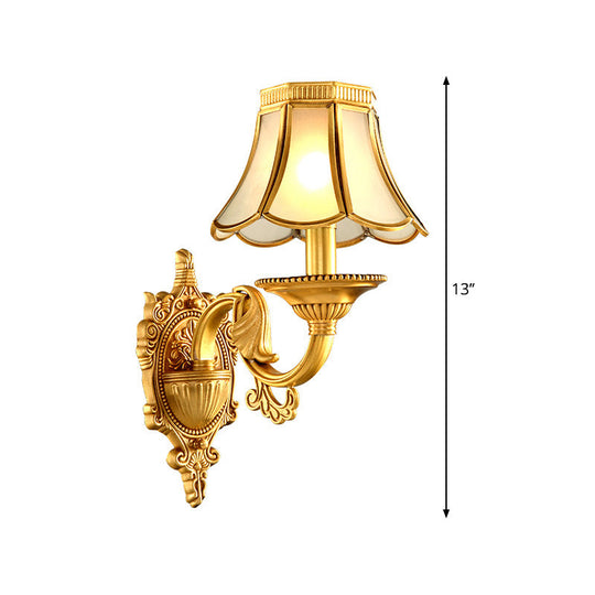 Brass Metal Wall Sconce Light Fixture For Living Room - Traditional Scalloped Design Half-Bulb Ideal