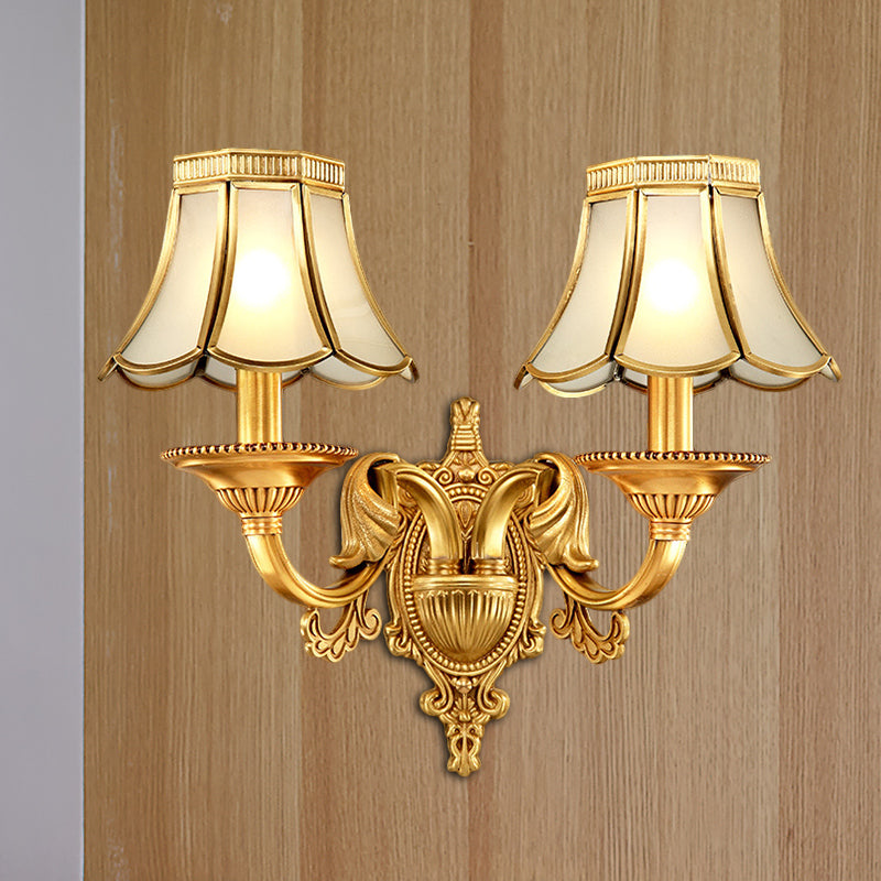 Brass Metal Wall Sconce Light Fixture For Living Room - Traditional Scalloped Design Half-Bulb Ideal