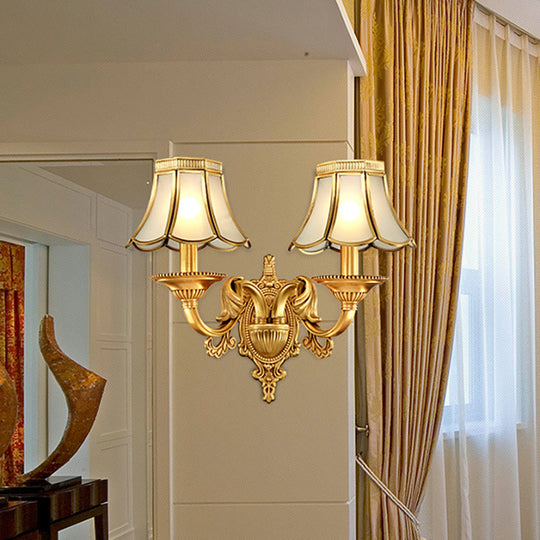 Brass Metal Wall Sconce Light Fixture For Living Room - Traditional Scalloped Design Half-Bulb Ideal