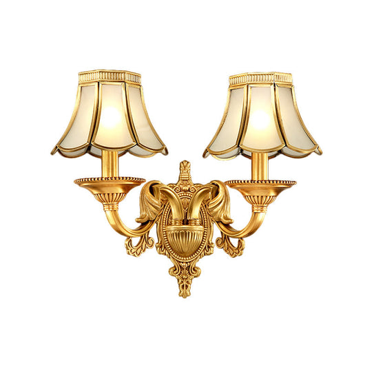 Brass Metal Wall Sconce Light Fixture For Living Room - Traditional Scalloped Design Half-Bulb Ideal