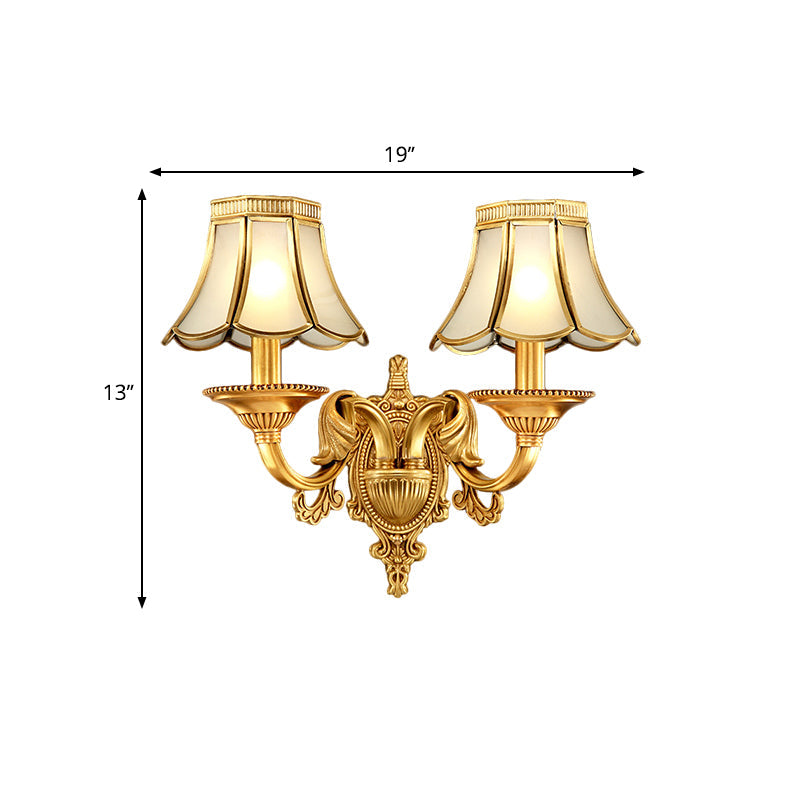 Brass Metal Wall Sconce Light Fixture For Living Room - Traditional Scalloped Design Half-Bulb Ideal