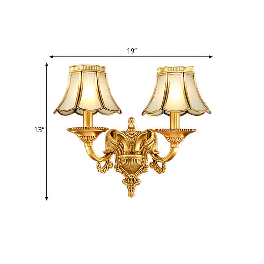 Brass Metal Wall Sconce Light Fixture For Living Room - Traditional Scalloped Design Half-Bulb Ideal