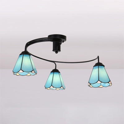 Tiffany Style Stained Glass Ceiling Light Fixture (3/5 Lights) - Semi Flush Mount in White/Blue/Clear