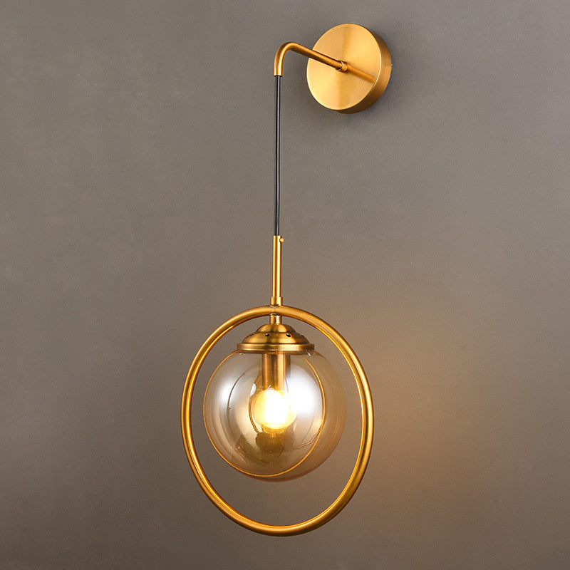 Contemporary Smoke Gray/Clear/Amber Glass Wall Lamp: Single Brass Finish Sconce Light Fixture