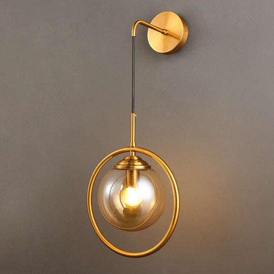 Contemporary Smoke Gray/Clear/Amber Glass Wall Lamp: Single Brass Finish Sconce Light Fixture