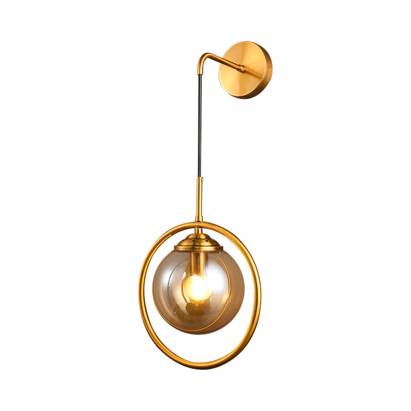 Contemporary Smoke Gray/Clear/Amber Glass Wall Lamp: Single Brass Finish Sconce Light Fixture