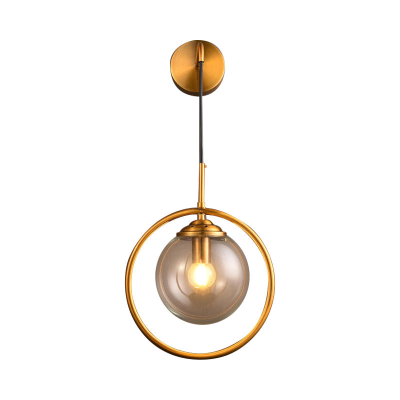 Contemporary Smoke Gray/Clear/Amber Glass Wall Lamp: Single Brass Finish Sconce Light Fixture