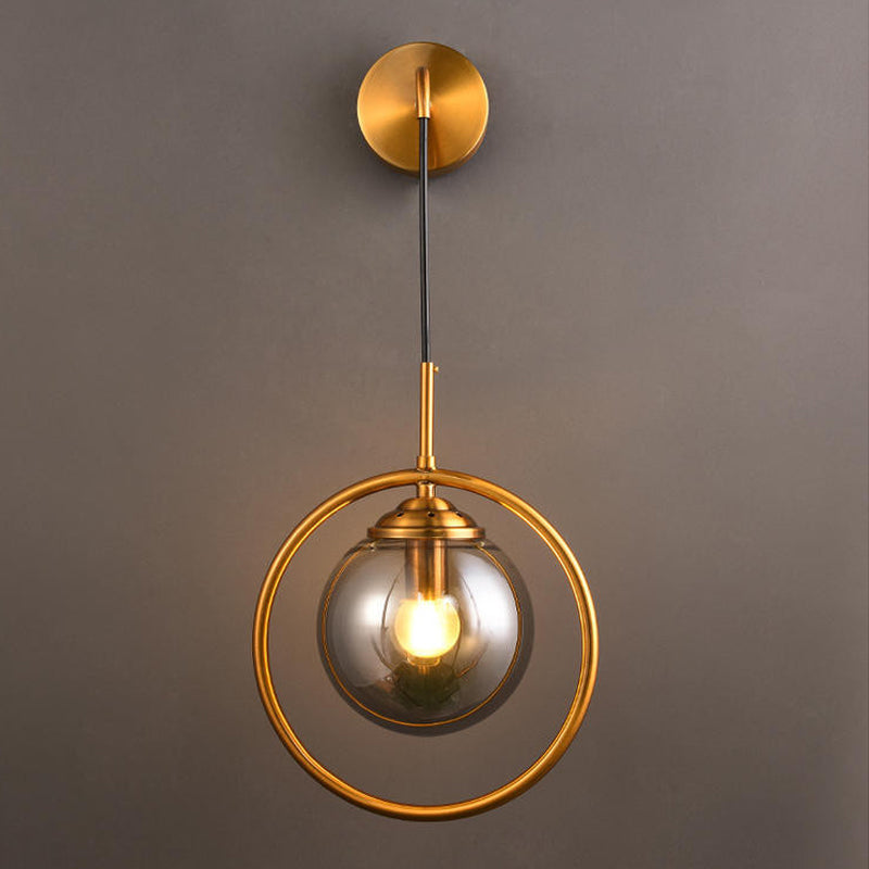 Contemporary Smoke Gray/Clear/Amber Glass Wall Lamp: Single Brass Finish Sconce Light Fixture Gray