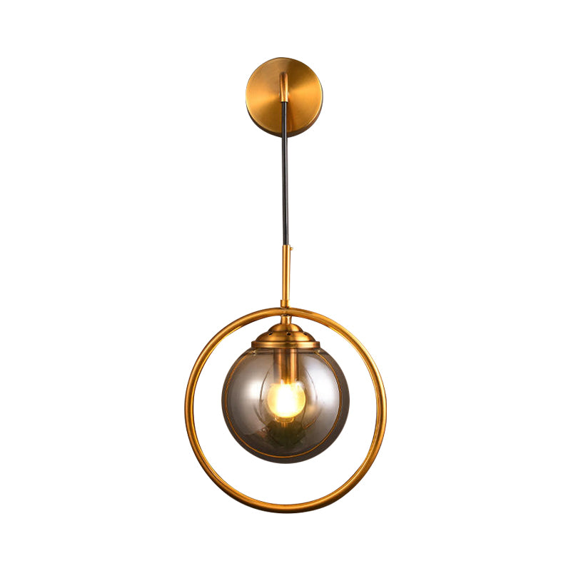 Contemporary Smoke Gray/Clear/Amber Glass Wall Lamp: Single Brass Finish Sconce Light Fixture