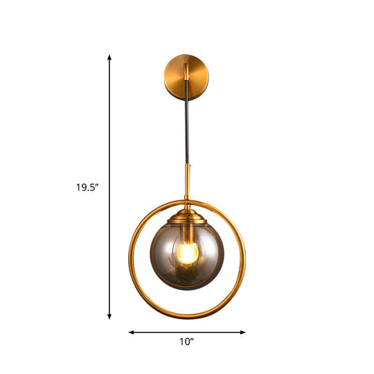 Contemporary Smoke Gray/Clear/Amber Glass Wall Lamp: Single Brass Finish Sconce Light Fixture