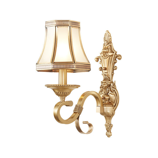 Traditional Brass Cone Wall Lamp With Beveled Glass Panel - Bedroom Mount Lighting