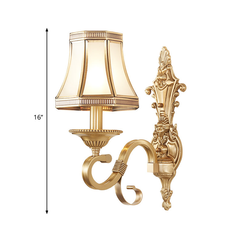 Traditional Brass Cone Wall Lamp With Beveled Glass Panel - Bedroom Mount Lighting