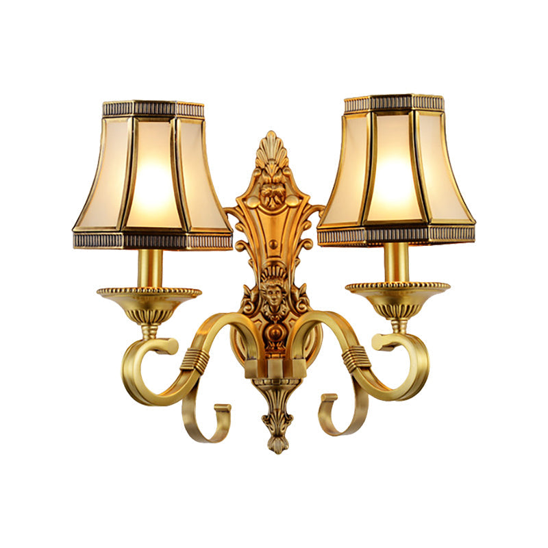 Traditional Brass Cone Wall Lamp With Beveled Glass Panel - Bedroom Mount Lighting