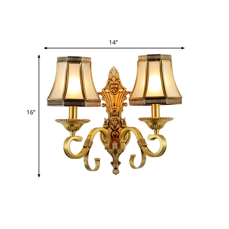 Traditional Brass Cone Wall Lamp With Beveled Glass Panel - Bedroom Mount Lighting