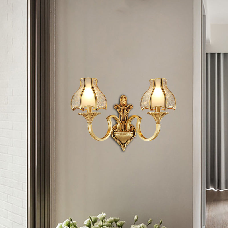 Traditional Brass Wall Sconce With Curving Design - 1/2 Light Fixture For Bedroom