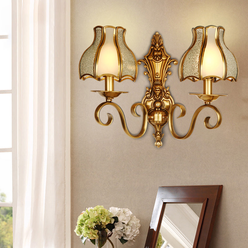 Traditional Curved Brass Wall Sconce With 1/2-Light For Living Room