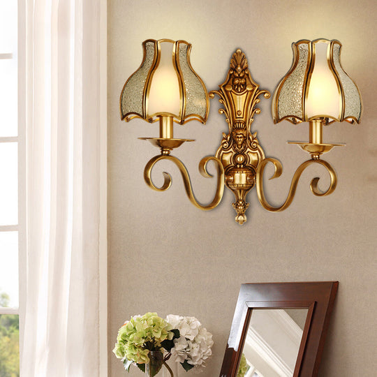 Traditional Curved Brass Wall Sconce With 1/2-Light For Living Room