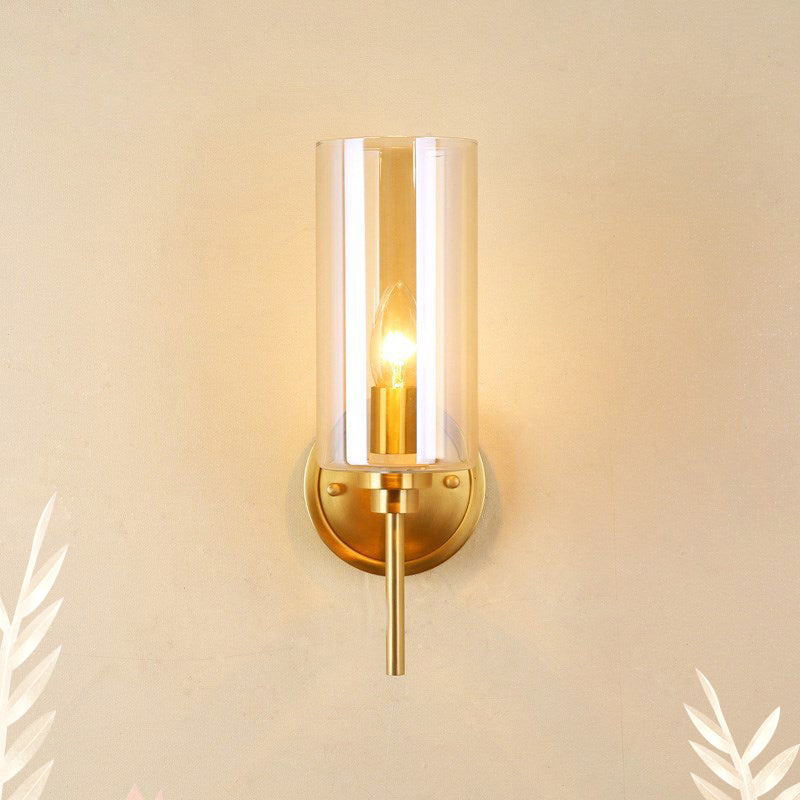 Brass Finish Clear Glass Wall Sconce Single Bulb Lamp