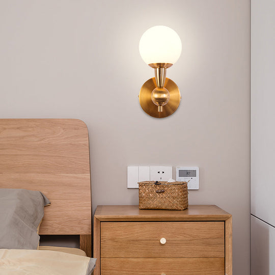 Minimalist Hand-Blown Glass Spherical Wall Sconce With Half-Bulb In Gold - Perfect For Bedrooms